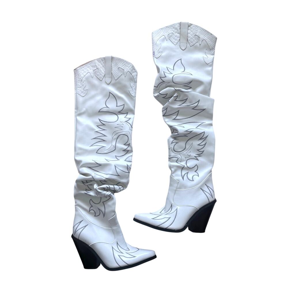 Sergio Todzi White Thigh High Boots Cowboy Boots Size 37 US 6.5 Festival Western